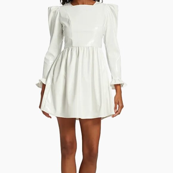Batsheva Puff-Sleeve Prairie Minidress white PVC size 6 - Picture 1 of 8